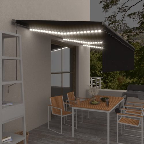 Antracitszürke redőnyös, LED-es, szélérzékelős napellenző 6x3 m