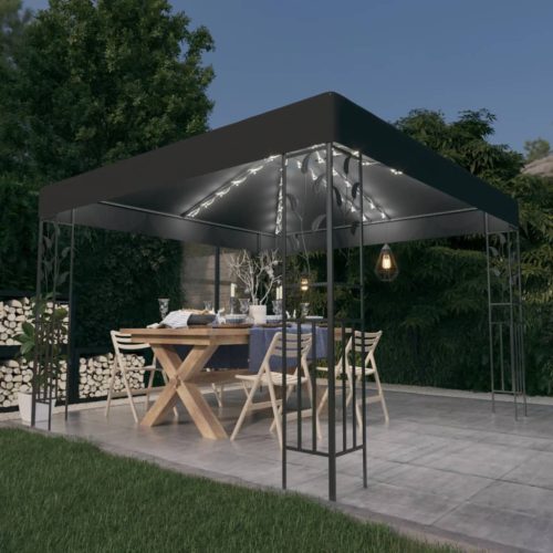 Antracitszürke pavilon LED fényfüzérrel 3 x 3 m