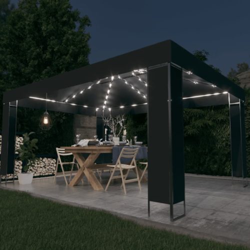 Antracitszürke pavilon LED fényfüzérrel 3 x 4 m