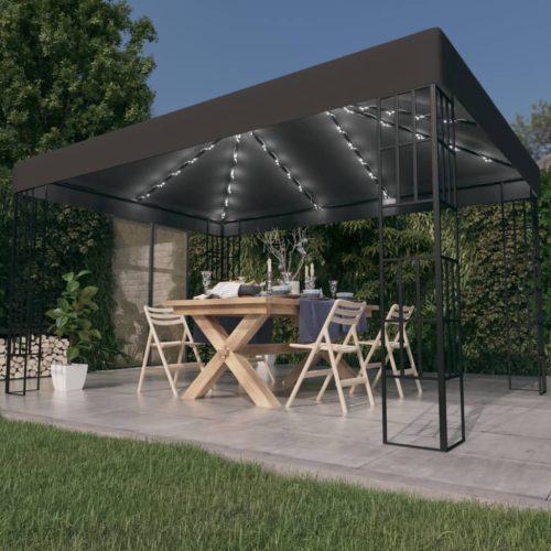 Antracitszürke pavilon LED fényfüzérrel 3 x 4 m