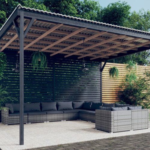 10 részes szürke polyrattan kerti ülőgarnitúra párnákkal