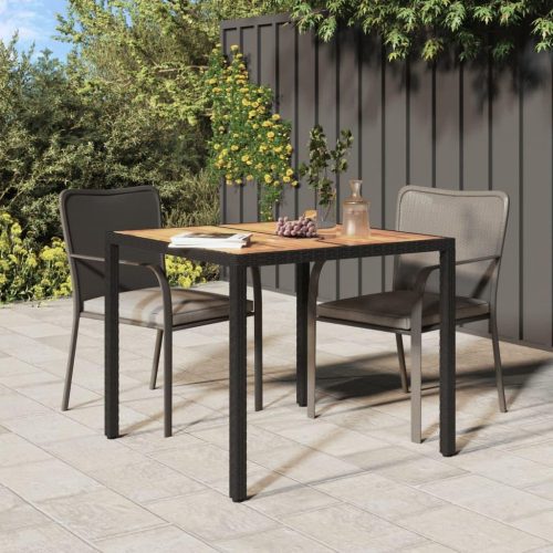 fekete polyrattan és akácfa kerti asztal 90 x 90 x 75 cm