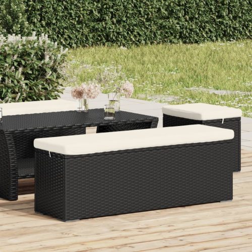 Fekete polyrattan zsámolypad párnával 110 x 30 x 40 cm