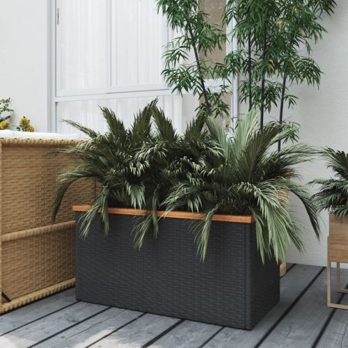 Fekete polyrattan ültetőláda 80 x 40 x 40 cm