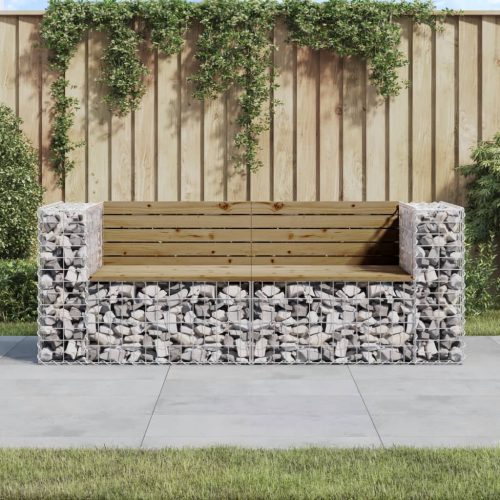 Tömör impergnált fenyőfa gabion kerti pad 184x71x65,5 cm