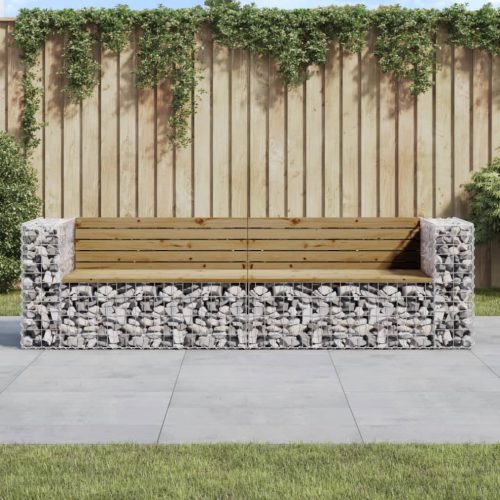 Tömör impregnált fenyőfa gabion kerti pad 244x71x65,5 cm