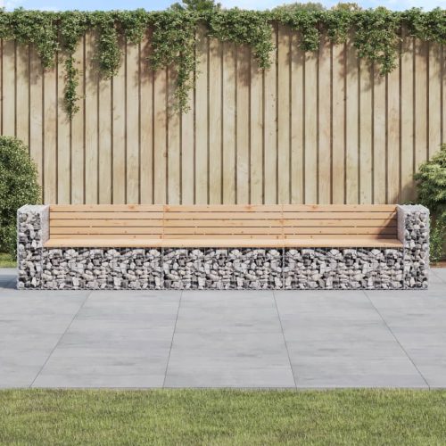 Tömör fenyőfa gabion kerti pad 347x71x65,5 cm