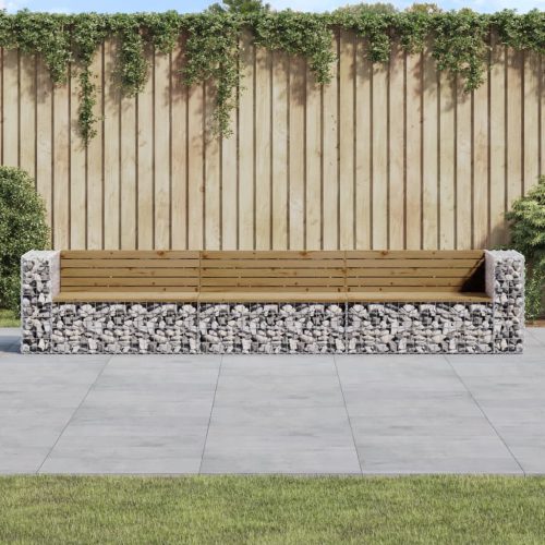 Tömör impregnált fenyőfa gabion kerti pad 347x71x65,5 cm