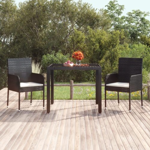 Fekete polyrattan üveglapos kerti asztal 90 x 90 x 75 cm