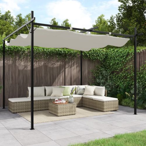 Krémszínű pergola behúzható tetővel 295 x 292 x 230 cm