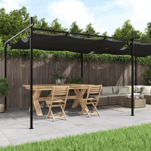 Antracitszürke pergola behúzható tetővel 589 x 292 x 230 cm