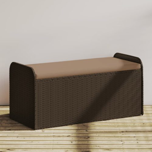 Barna polyrattan tárolópad párnával 115 x 51 x 52 cm