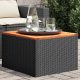 Fekete polyrattan és akácfa kerti asztal 55x55x37 cm