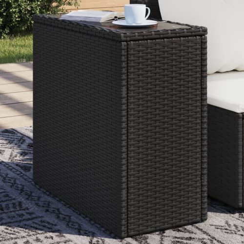 Fekete polyrattan üveglapos kerti kisasztal 58 x 27,5 x 55 cm