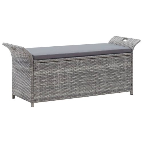 Szürke polyrattan tárolópad párnával 138 cm