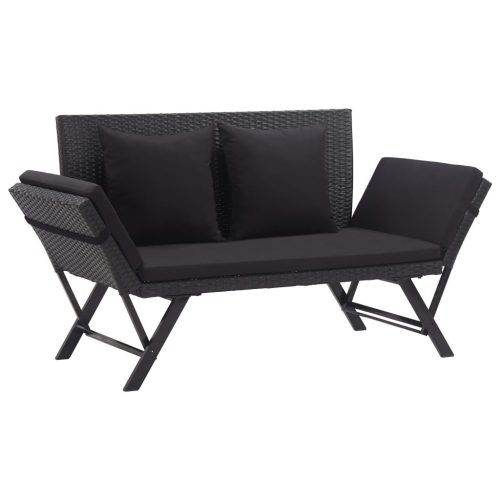 Fekete polyrattan kerti pad párnákkal 176 cm