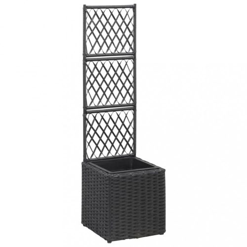 fekete rácsos polyrattan magaságyás 1 kaspóval 30 x 30 x 107 cm