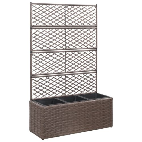 Barna rácsos polyrattan magaságyás 3 kaspóval 83 x 30 x 130 cm