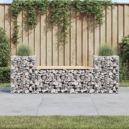 Tömör fenyőfa gabion kerti pad 183x41x60,5 cm